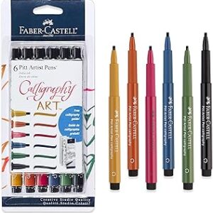 Faber-Castell Calligraphy Pitt Artist Pen Set - 6 Multi Colored Calligraphy Pens